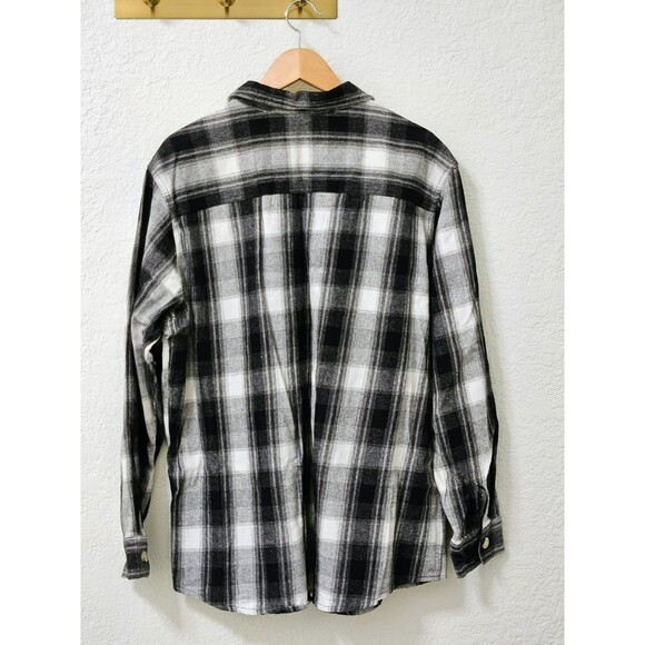 Japna Women's XL Black and White Plaid Japanese Cotton Heavy Flannel Button Up - Picture 2 of 8